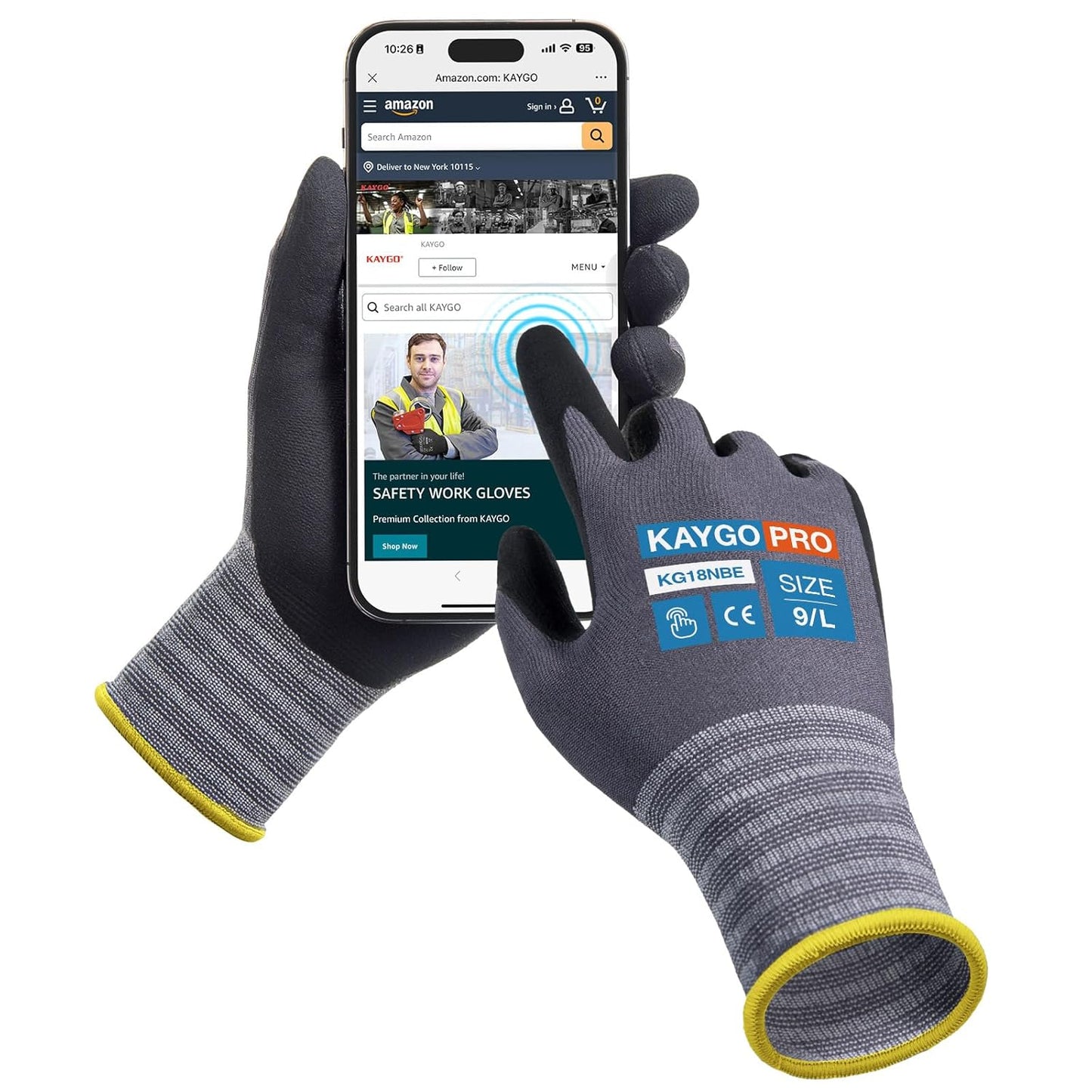 Black disposable nitrile work gloves, microfoam palm coated, seamless nylon liner — ideal for automotive and general use