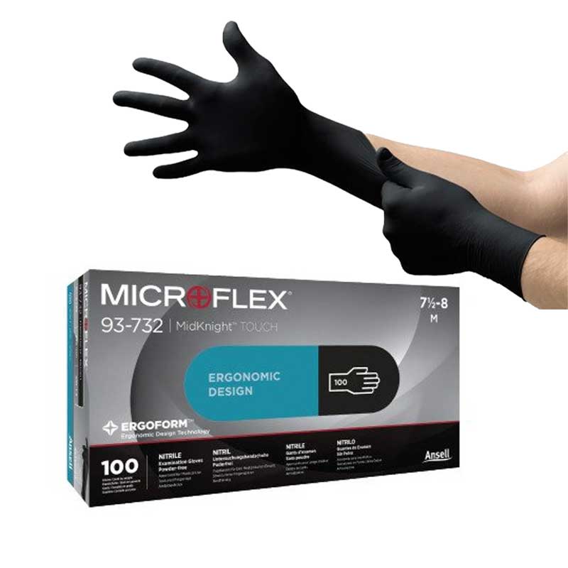 Ansell MicroFlex 93-732 Disposable Nitrile Chemical-Resistant Hygiene Gloves (100 Pairs)