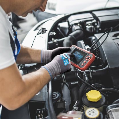 air of black nitrile work gloves back‑view, low‑lint breathable nylon liner, suitable for mechanic, construction, and warehouse use