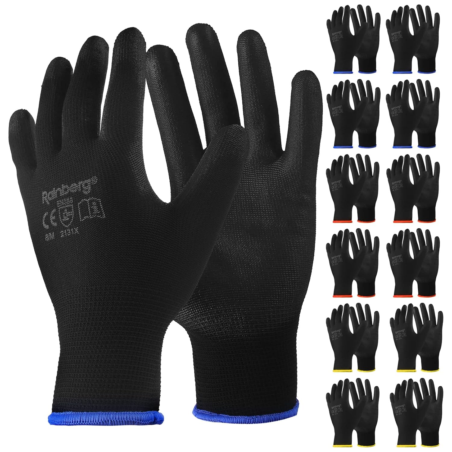 Black PU-coated gardening glove with breathable knit shell on Amazon product image