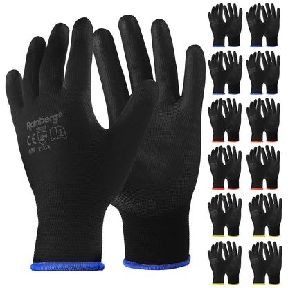 Black PU-coated gardening glove with breathable knit shell on Amazon product image