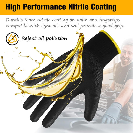 Single black non-slip PU-coated glove showing finger grip and textured palm for general duty work