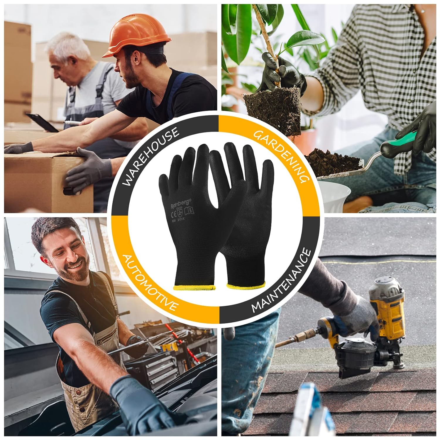 black polyester-knitted work gloves with PU dot coating for superior grip in light to medium duty task