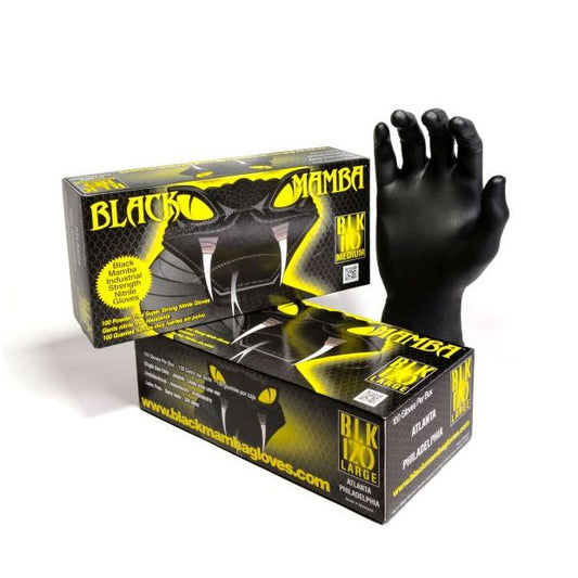 Black Mamba gloves packaging with a single glove displayed on a white background
